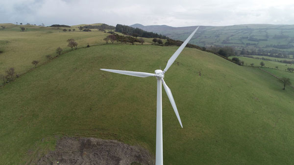 Drone footage of wind farm
