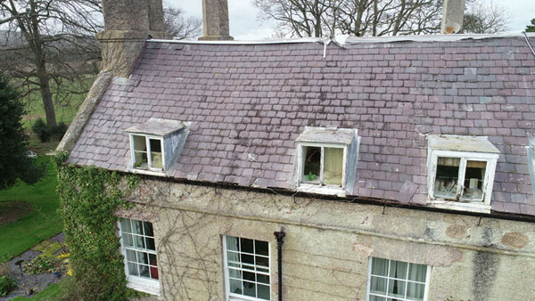 Drone survey of property roof in North Wales