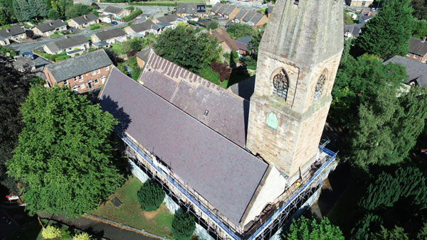 Drone footage of church